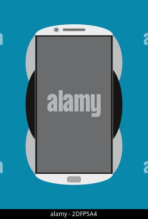 Image of a black and white color, curve shape, smartphone vector design having in blue background. Stock Vector