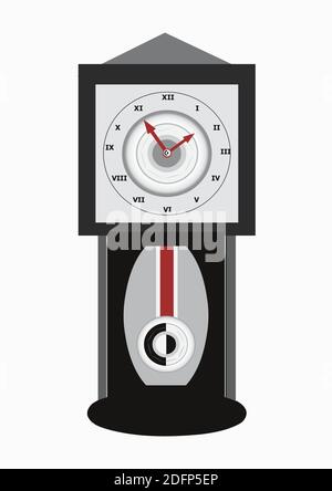 Black and white, vintage wall clock, vector illustration, isolated on white background. Stock Vector