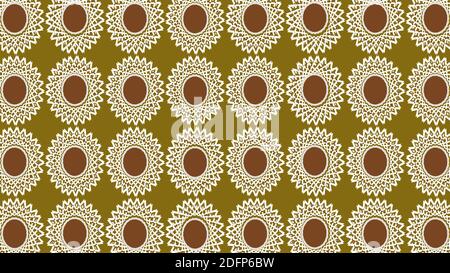 seamless pattern with ornament, round jewelry icons, vector artwork isolated on golden background. Stock Vector