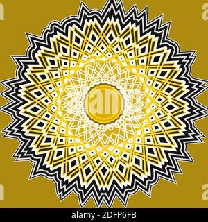 ornamental golden flower, round, triangle patterns, vector graphic design, isolated on brown background Stock Vector
