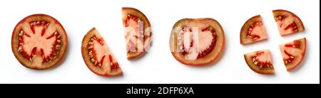 Sliced Dark Tomato isolated on white background, top view Stock Photo