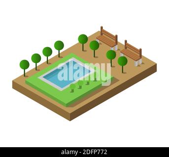 Isometric Swimming Pool On A White Background Vector illustration Stock Vector