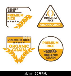 Premium rice organic grain set of logos and badges for agriculture. Organic premium rice collection vector illustration Stock Vector