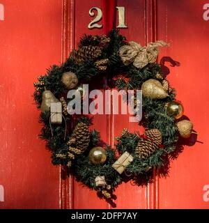 Edinburgh, United Kingdom. 06 December, 2020 Pictured: A selection of Christmas Wreaths on the doors of Edinburgh’s Georgian New Town. Credit: Rich Dyson/Alamy Live News Stock Photo