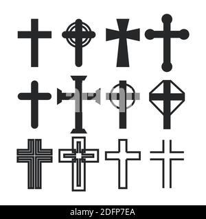 Christian cross silhouette collection. Catholic crucifix icon set. Vector illustration of a sacred cross Stock Vector