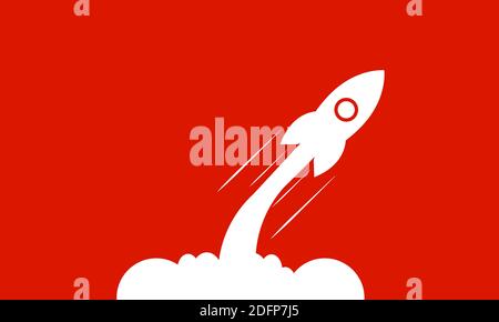 White rocket launch isolated on red background. Minimalistic background design. Startup launch rockets vector illustration Stock Vector