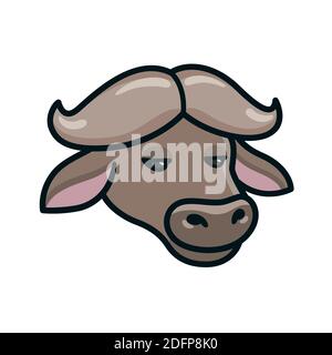 Cartoon African buffalo head. Hand drawn buffalo face, vector clip art illustration. Stock Vector