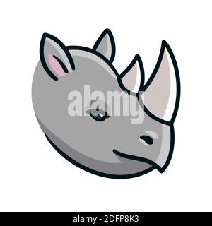 Cartoon rhino head. Hand drawn rhinoceros face, vector clip art illustration.