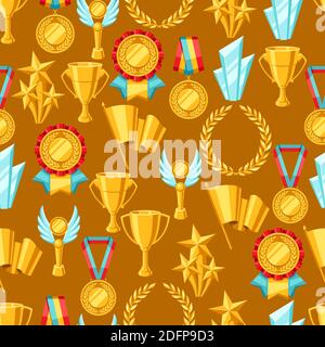 Awards and trophy seamless pattern. Stock Vector
