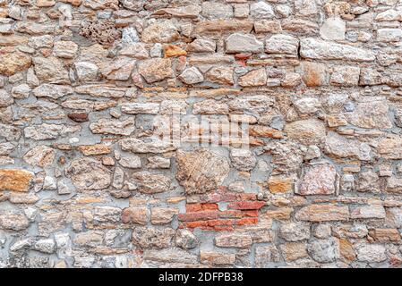 Wall from old gray bricks and stone as an abstract background Stock Photo