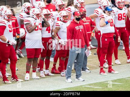 December 05, 2020: Nebraska head coach Scott Frost on the sidelines during NCAA football game action between the Nebraska Cornhuskers and the Purdue Boilermakers at Ross-Ade Stadium in West Lafayette, Indiana. Nebraska defeated Purdue 37-27. John Mersits/CSM. Stock Photo