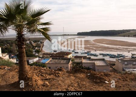 Beach of Moulay Bousselham at the Atlantic ocean in Morocco, North Africa in winter Stock Photo