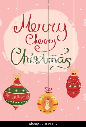 Modern Christmas card flat stylish design. Creative design with hanging balls Stock Vector