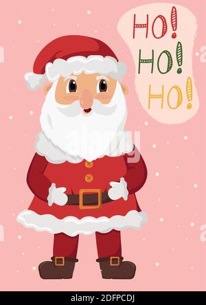 Modern Christmas card flat stylish design. Christmas greeting card with isolated Santa and lettering Stock Vector