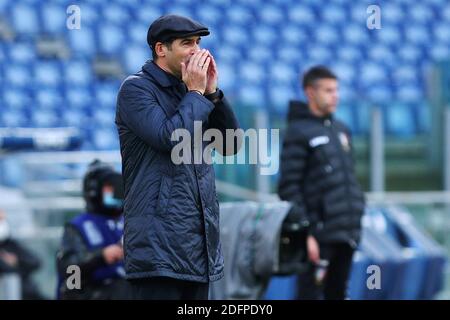 Roma head coach Paulo Fonseca gestures during the Italian championship Serie A football match between AS Roma and US Sassuolo Calcio on December 6, 2020 at Stadio Olimpico in Rome, Italy - Photo Federico Proietti / DPPI / LM Stock Photo