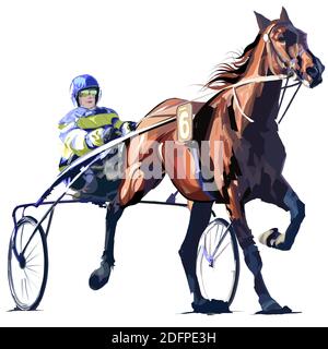 Horse racing  in sulky - vector illustration Stock Vector