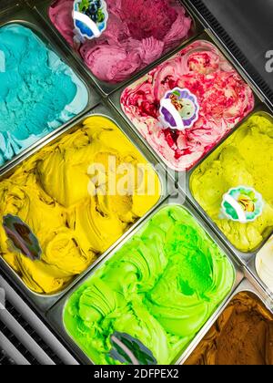 colorful ice cream in the refrigerated display Stock Photo