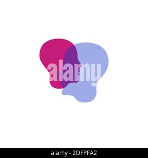 Empathy icon. Two male profiles isolated. Psychology, communication logo. Stock Vector