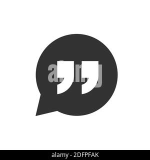 Speech bubble with quotes black vector icon. Chat, messaging or texting symbol with quotation mark. Stock Vector