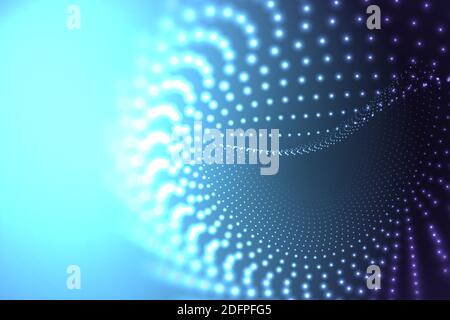 Abstract dots cover. Dynamic abstract liquid flow particles with depth of field effect. Futuristic dynamic wave moving in space. Stock Vector