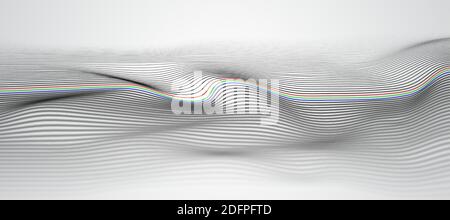 Wide 3d wave stripe background with dept of field effect. Technology background concept. Dynamic curved wavy line. Stock Vector