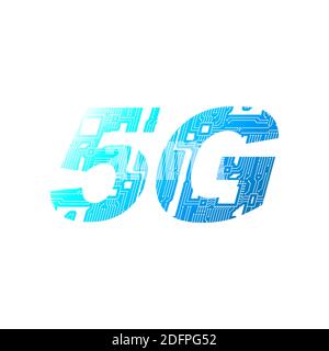 5G mobile networking from circuit board on white background. Stock Vector