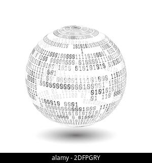 Globe with binary code. Ball of binary code. Digital technology. Data Sorting. Artificial intelligence.Big data.Smart system. Stock Vector