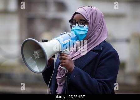 Bristol, UK. 6th Dec 2020. Anti- Islamophobia protesters march through Bristol city centre demanding more protection for Muslims. They condemned the French government’s actions towards Muslims and highlighted the case of Shukri Abdi who drowned in near Manchester, which they do not believe was an accident. Redorbital/Alamy Live News Stock Photo