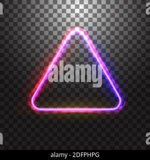 Vector red and blue neon glowing triangle frame with round corner. Isolated on transparent background. Stock Vector
