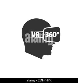 Silhouette of human head with virtual reality glasses. VR 360 angle. Vector icon isolated on white. Stock Vector