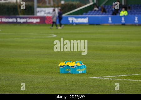 Liverpool, UK. 06th Dec, 2020. Lucozade bottles before the Barclays Women's Super League game between Everton and Manchester City at Walton Hall Park in Liverpool Credit: SPP Sport Press Photo. /Alamy Live News Stock Photo