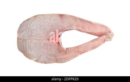 Fresh zander steak isolated on white. Top view. Stock Photo