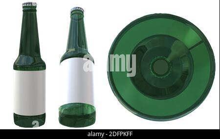 3D rendering - High resolution image white glass bottle template isolated on white background, high quality details Stock Photo