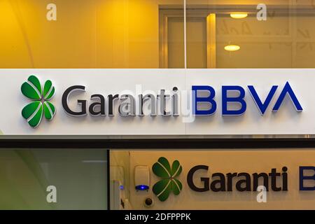 Garanti BBVA Bank branch entrance. Nisantasi, Turkey. Stock Photo