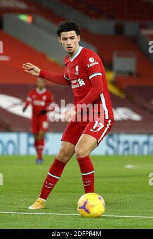 Liverpool, UK. 06th Dec, 2020. Curtis Jones of Liverpool in action. Premier League match, Liverpool v Wolverhampton Wanderers at Anfield Stadium in Liverpool, England on Sunday 6th December 2020. this image may only be used for Editorial purposes. Editorial use only, license required for commercial use. No use in betting, games or a single club/league/player publications.pic by Chris Stading/Andrew Orchard sports photography/Alamy Live News Credit: Andrew Orchard sports photography/Alamy Live News Stock Photo