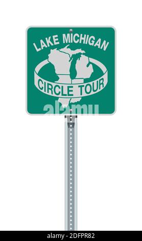 Vector illustration of the Lake Michigan Circle Tour green road sign Stock Vector