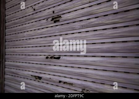 Broken exterior blinds in urban house, construction and architecture Stock Photo