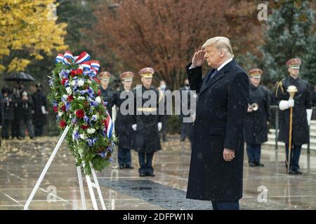 Arlington, United States Of America. 11th Nov, 2020. President Donald J. Trump salutes during the National Veterans Day Observance Wednesday, Nov. 11, 2020, at Arlington National Cemetery in Arlington, Va People: President Donald J. Trump Credit: Storms Media Group/Alamy Live News Stock Photo