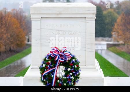 Arlington, United States Of America. 11th Nov, 2020. The Tomb of The Unknown Soldier is seen during the National Veterans Day Observance Wednesday, Nov. 11, 2020, at Arlington National Cemetery in Arlington, Va People: President Donald J. Trump, Vice President Mike Pence Credit: Storms Media Group/Alamy Live News Stock Photo