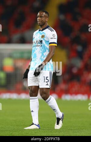 Liverpool, UK. 06th Dec, 2020. Willy Boly of Wolverhampton Wanderers looks on. Premier League match, Liverpool v Wolverhampton Wanderers at Anfield Stadium in Liverpool, England on Sunday 6th December 2020. this image may only be used for Editorial purposes. Editorial use only, license required for commercial use. No use in betting, games or a single club/league/player publications.pic by Chris Stading/Andrew Orchard sports photography/Alamy Live News Credit: Andrew Orchard sports photography/Alamy Live News Stock Photo