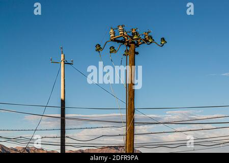 Power lines in Murghab, Tajikistan Stock Photo