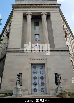 The main entry in the Department of Justice Building in Washington, DC, USA, Stock Photo