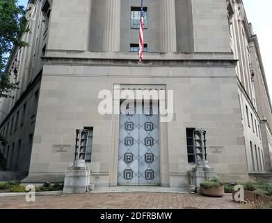 The main entry in the Department of Justice Building in Washington, DC, USA, Stock Photo