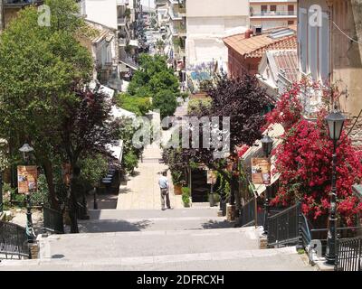 View of the city of Patras from the staircase of Gerokostopoulou street Stock Photo