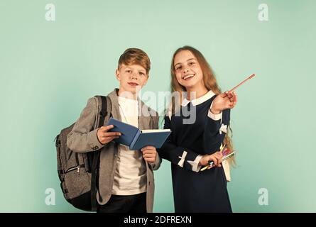 Classes for teens. International students exchange. School knowledge. Talent development. Better together. Student ready for lessons. Regular school program. School education for advanced level. Stock Photo