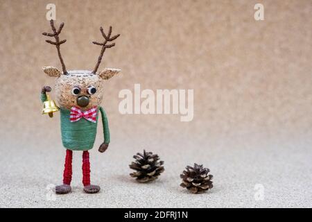 Christmas setup made of champagne cork in front of corkwood background Stock Photo