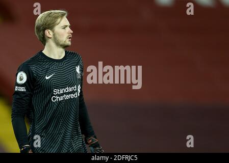 Liverpool, UK. 06th Dec, 2020. Liverpool Goalkeeper Caoimhin Kelleher looks on. Premier League match, Liverpool v Wolverhampton Wanderers at Anfield Stadium in Liverpool, England on Sunday 6th December 2020. this image may only be used for Editorial purposes. Editorial use only, license required for commercial use. No use in betting, games or a single club/league/player publications.pic by Chris Stading/Andrew Orchard sports photography/Alamy Live News Credit: Andrew Orchard sports photography/Alamy Live News Stock Photo