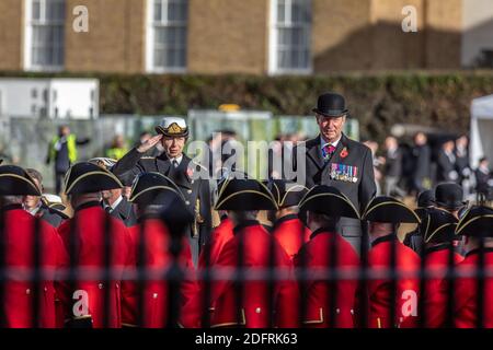 The Princess Royal takes the salute during the Veterans March on Remembrance Sunday, Horse Guards Parade Stock Photo