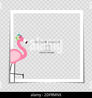 Natural Background Photo Frame Template with flamingo for post in Social Network. Vector Illustration Stock Vector