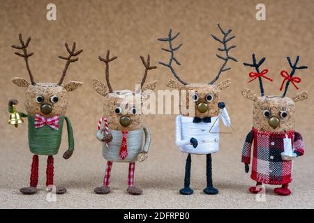Christmas home deco creative cork deers corkwood art Cork figures corkwood texture Stock Photo